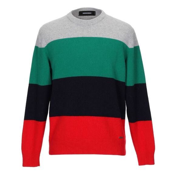 NWT$550 DSQUARED2 Mens Wool Red Black Green Striped Crewneck Sweater Top Sz Med - Picture 2 of 11